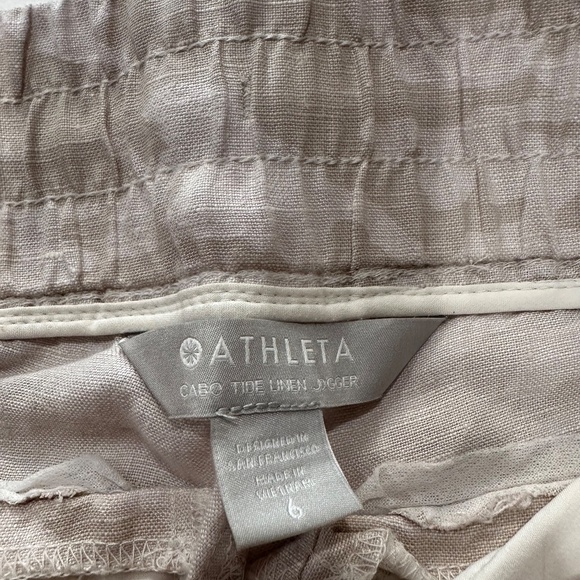 Athleta Cabo Tide Linen Jogger Neutral Beige Tan Camo Print Pants - Size 6. - Picture 4 of 11